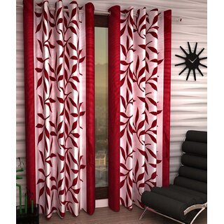                       Styletex Floral Polyester Red Window Curtain (Set of 4)                                              