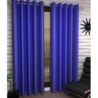 Styletex Plain Polyester Light Blue Long Door Curtain (Set of 4)