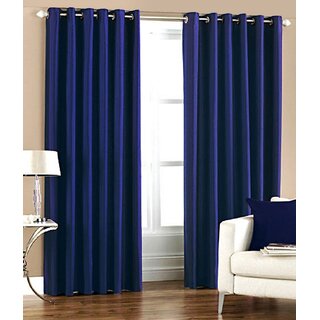 Styletex Plain Polyester Navy Blue Long Door Curtain (Set of 4)