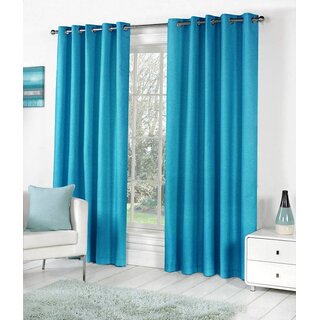 Styletex Plain Polyester Skyblue Door Curtain (Set of 4)