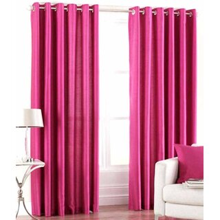                       Styletex Plain Polyester Rani Pink Window Curtain (Set of 4)                                              