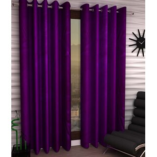                       Styletex Plain Polyester Purple Window Curtain (Set of 2)                                              