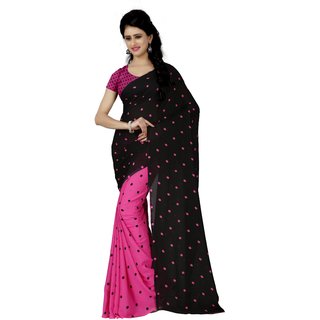 Anand Sarees Pink & Red Georgette Floral Saree With Blouse