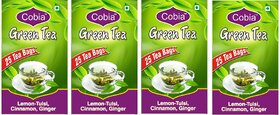 Cobia Green Tea (Lemon-Tulsi, Cinnamon GInger) Pack OF 4(4x25 Tea Bags)