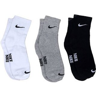 Nike Unisex Black ,Grey, White Cotton Ankle Length Socks - 3 Pairs