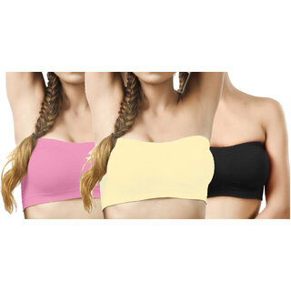 Hothy Wirefree Non-Padded Strapless Tube Bra-(Cream,Coral,Black)