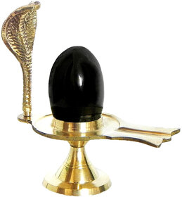 KESAR ZEMS Brass Shivling with  Black Stone Ling 4 inchs