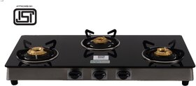 Brightflame ISI Marked 3 Burner Black Glass Stove - Tulip Series