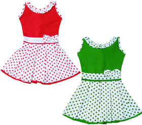 Flora Self Design  Cotton Dresses For Girls (combi)