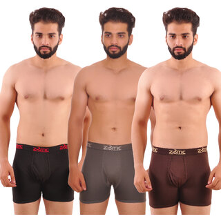 Zotic Men's Trunk'H' Underwear-Pack Of 3 (Black,Gray,Brown)