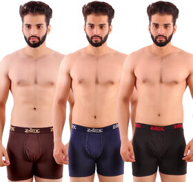 Zotic Men's Trunk'H' Underwear-Pack Of 3 (Brown,Navy,Red)