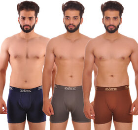 Zotic Men's Trunk'H' Underwear-Pack Of 3 (Navy,Gray,Brown)