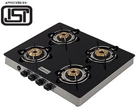 Brightflame ISI Marked 4 Burner Black Glass Stove Auto - Tulip Series
