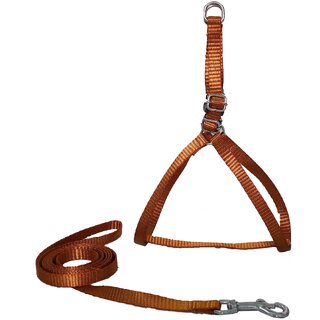 Petshop7 Nylon  Dog Harness  Leash 0.5 Inch - Brown (Chest Size  16-21 Inch) - Xtra Small