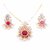 GehnaVille Designer Gold Plated Metal Alloy Double Peacock American Diamond and Ruby Pendant Set With Chain For Women And Girls