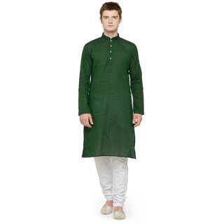RG Designers Green  White Full Sleeves Plain Kurta Pyjama Set For Men