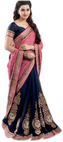 Georgette Patch Work Pink  Blue Half  Half Saree