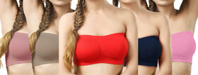 Hothy Women's Red,Beige,Navy,Peach,Coral Tube Bra (Pack Of 5)