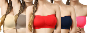 Hothy Women's Red,Beige,Tan,Navy,Pink Tube Bra (Pack Of 5)