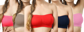 Hothy Women's Red,Beige,Navy,Pink,Coral Tube Bra (Pack Of 5)