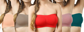 Hothy Women's Red,Beige,Brown,Peach,Green Tube Bra (Pack Of 5)