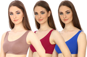 Hothy Girl's Beige Maroon & Blue T-Shirt Bra (Pack of 3)