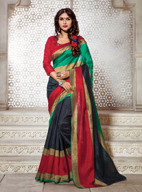Meia Black Bhagalpuri Silk Striped Saree With Blouse