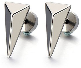 Surgical Steel Triangle Drop Screw Silver Stud Earrings for Men/Women, 2pcs