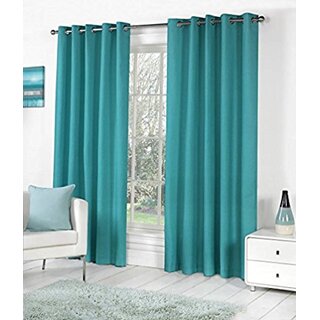                       Torquoise Solid Ring Rod Door Curtain                                              