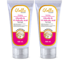 Globus Remedies Anti Acne Glycolic & 1% Salicylic Acid Face wash, For Oily & Acne Prone Skin, 100 ml, Set of 2