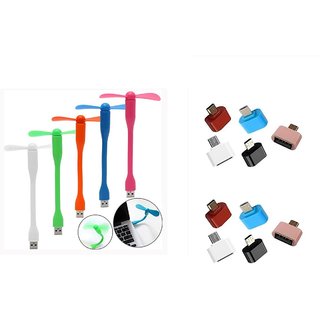 Combo of USB Fan and OTG Adopter (Assorted Colors)