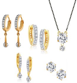 Ad Wedding Gift Mangalsutra Combo Of 4 Pairs Of Earrings And Elegant Mangalsutra With Chain By Goldnera