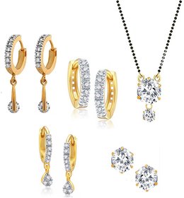 Soliatire Combo Of 1 Mangalsutra With Chain And 4 Pairs Of Earrings By Goldnera