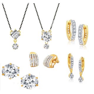 Ad Wedding Gift Mangalsutra Combo Of 4 Pairs Of Earrings And Elegant 2 Mangalsutra With Chain By Goldnera
