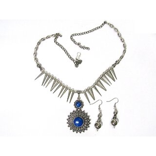                       Silver Oxsided Zigzak Necklace Set                                              