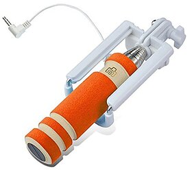 Sketchfab Mini Selfie Stick With AUX Cable and Rubber Grip For Smartphones / IOS - (ORANGE)