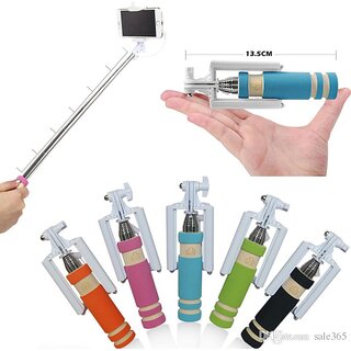Mini Selfie Stick With AUX Cable and Rubber Grip For Smartphones - (Assorted Colors)