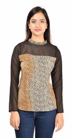 Timbre Black Animal High Neck Regular ShirtsFor Women'S