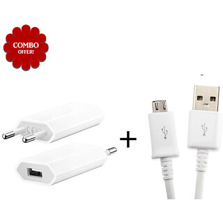 Combo of USB Wall Charger V8 Micro USB Data Cable - Assorted Color