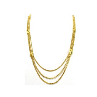                       3 Line Golden Ball and Chain Necklace                                              