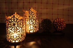 Hosley Set of 2 Gold Metal Sleeve - With Free 6 Unscented Tealights