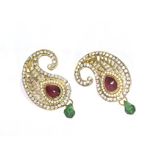                       Maroon Green Kundan Drop Mango Polki Earring                                              