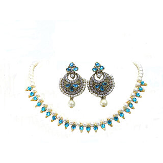                       Sky Blue Pearl Drop Necklace Set                                              
