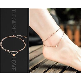 VeroniQ - Women Gold-Toned Dual Chain Link Heart Charm Anklet - 1 Qty