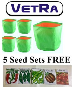 VETRA Branded HDPE grow bags for terrace gardening and Home Gardening (12''x12'') PACK OF  5 Bags FREE SEEDS PACK