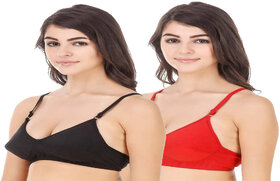Hothy Women's Full Coverage Black & Red Bra (Set Of 2)