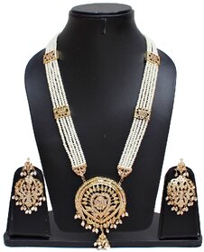 Lucky Jewellery Designer Navratan White Gold Plated Guluband Necklace Set For Women