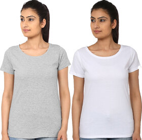 Women Cotton Half Sleeves Tshirt Pack of 2- Grey White