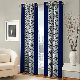 Styletex Floral Polyester Navy Blue Window Curtain ( Single Pcs) 4X5 feet