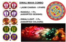 Diwali Maha Combo - Laxmi Charan(5 Pairs), Rangoli(1 pc.), Light(1pc.)